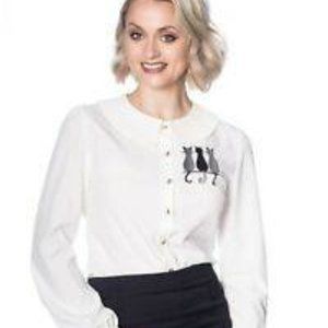 Banned Apparel white blouse with cats